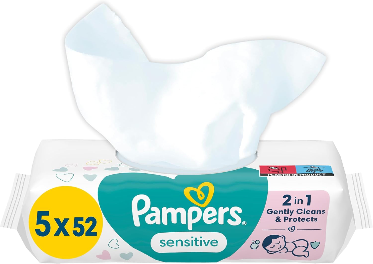 Salviette per neonati Pampers Sensitive, confezione da 15 da 80 salviette, 1200 salviette per neonati, pulizia delicata 2 in 1 e protezione della pelle