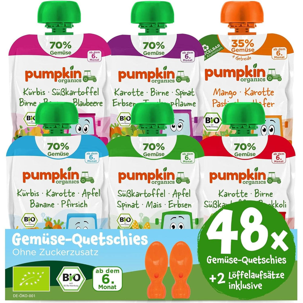 Pumpkin Organics Confezione da 24, purea di verdure biologiche, senza zuccheri aggiunti, per bambini dai 6 mesi, 24 x 100 grammi Madre e bambino Naty Shop 48 x 100 grammi