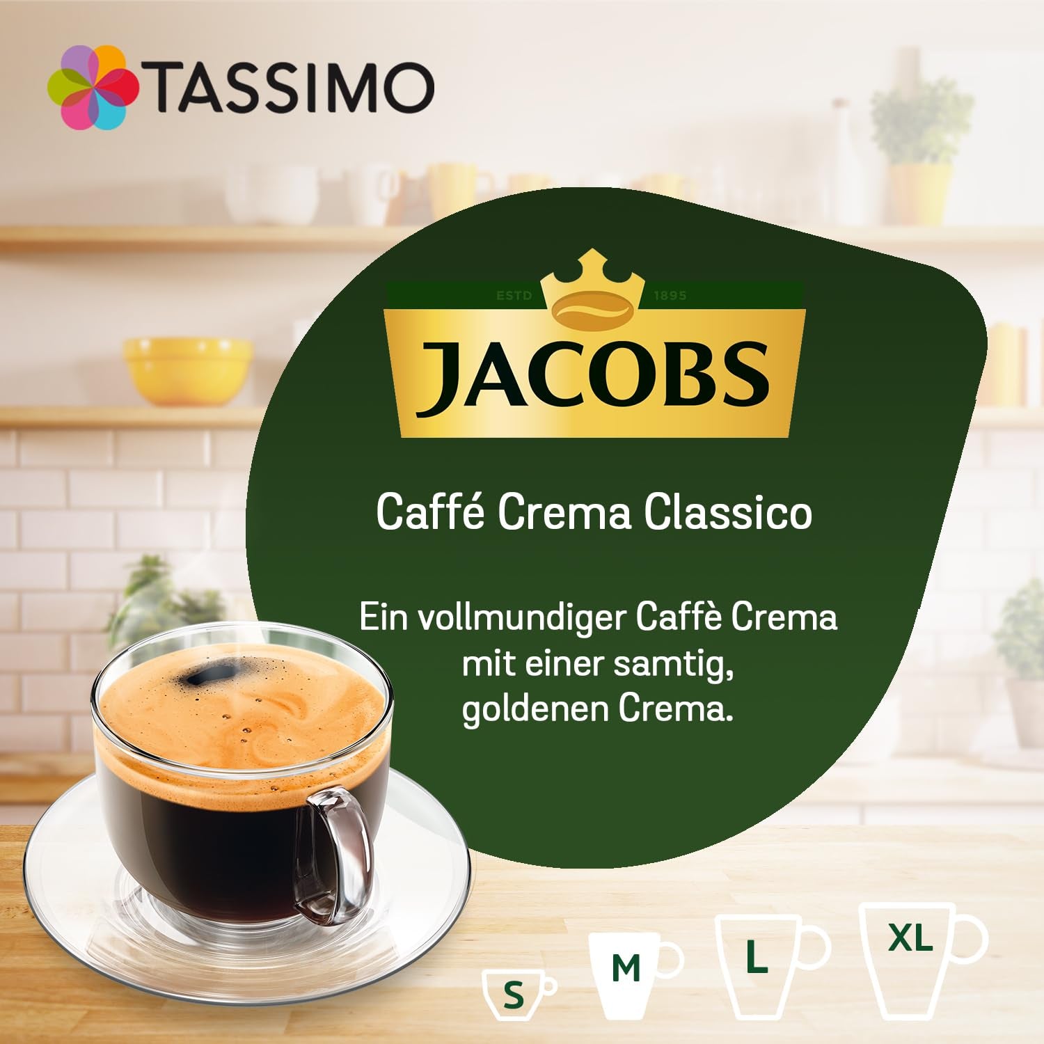 Tassimo Kapseln Jacobs Caffè Crema Classico, 5 x 16 Pads, 80 Kaffeekapseln