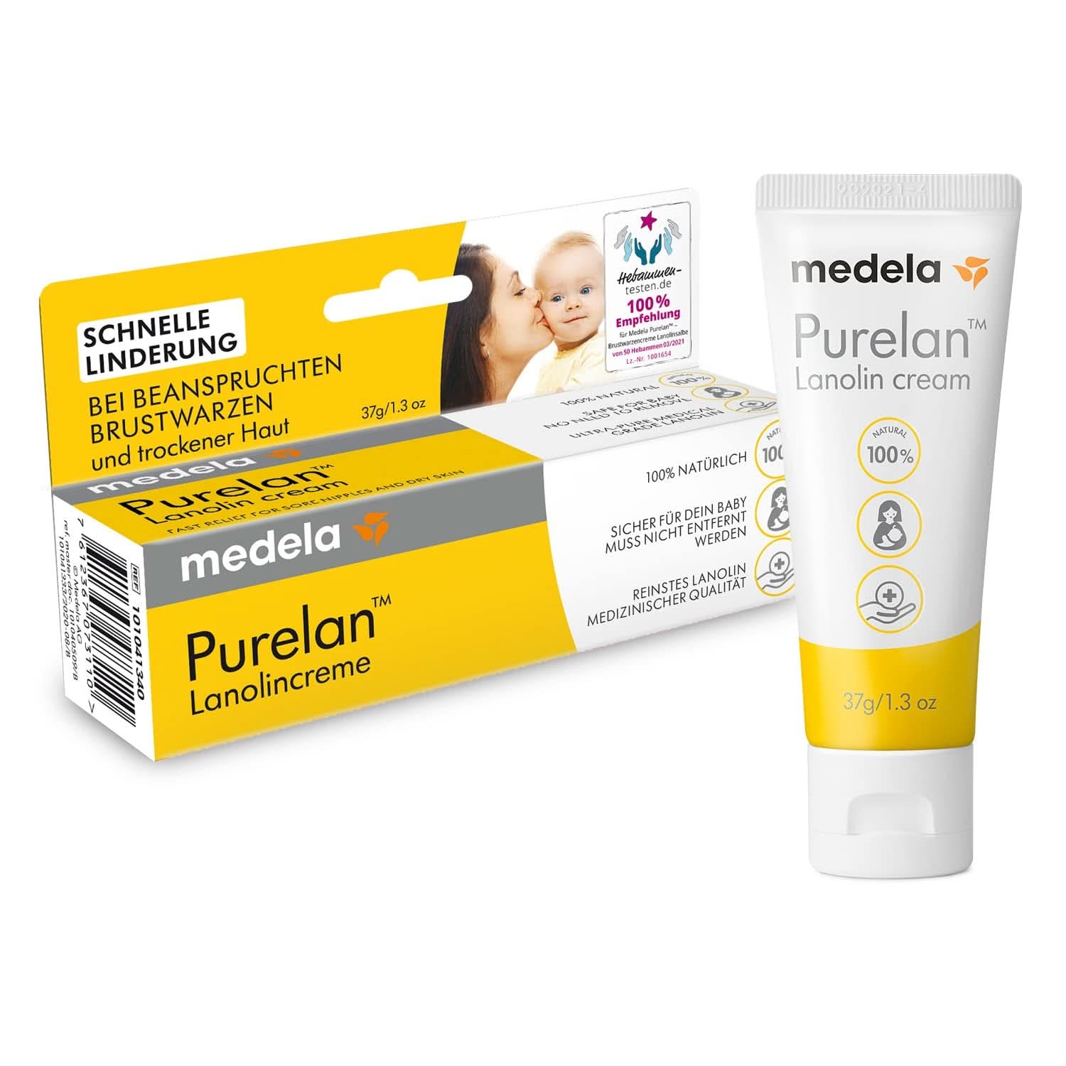Medela Purelan 37 G Lanolincreme – Schnelle Hilfe Bei Beanspruchten Brustwarzen Und Trockener Haut – 100 % Natürlich, Hypoallergen, Dermatologisch Getestet Und Frei Von Duftstoffen Accessori Alimentazione e Allattamento Bebe Naty Shop Brustwarzencreme 37G