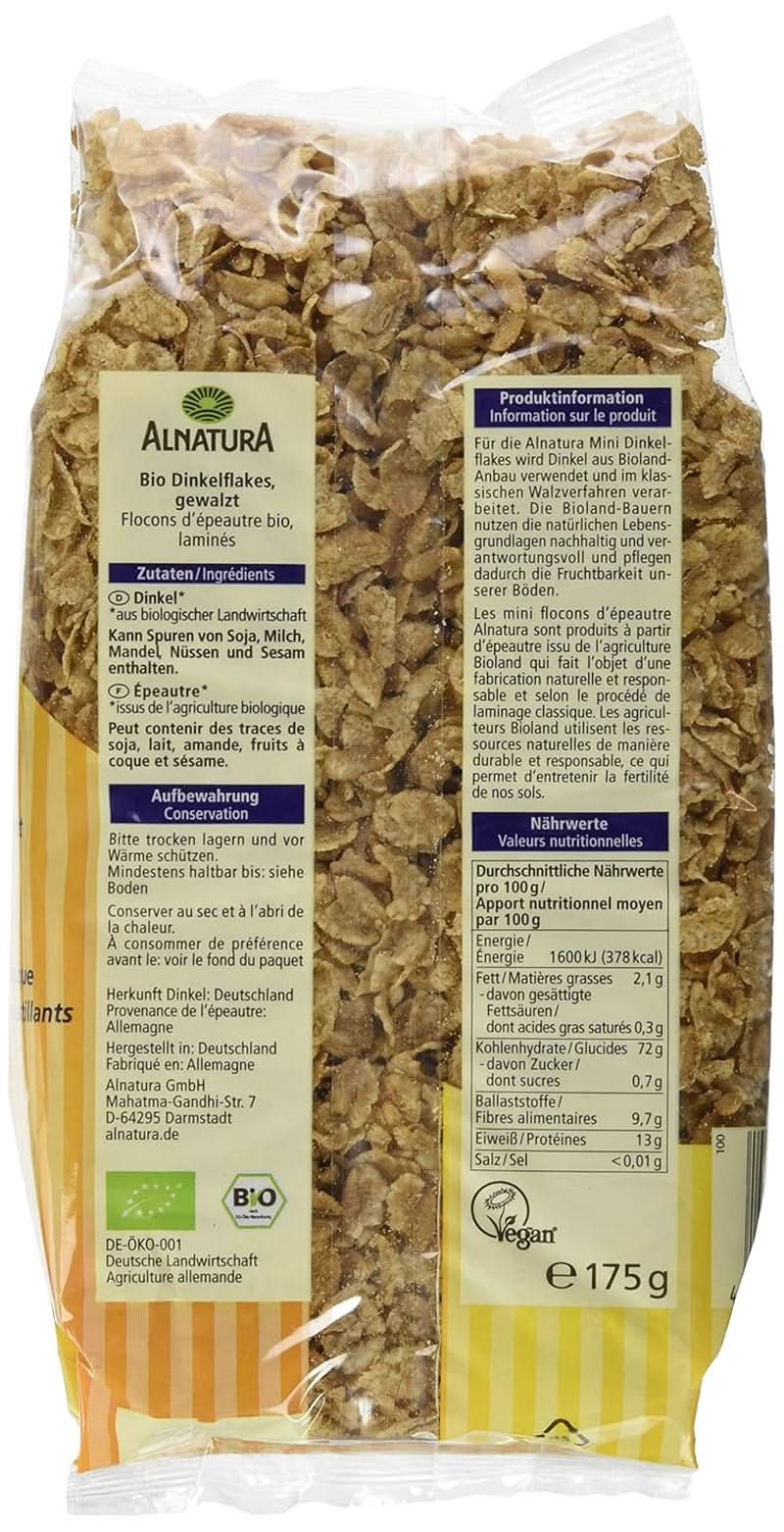 Fulgi Mini Spelt - Calitate organică - Neîndulciți, crocanți - Mic dejun , 175 grame Cereale Naty Shop