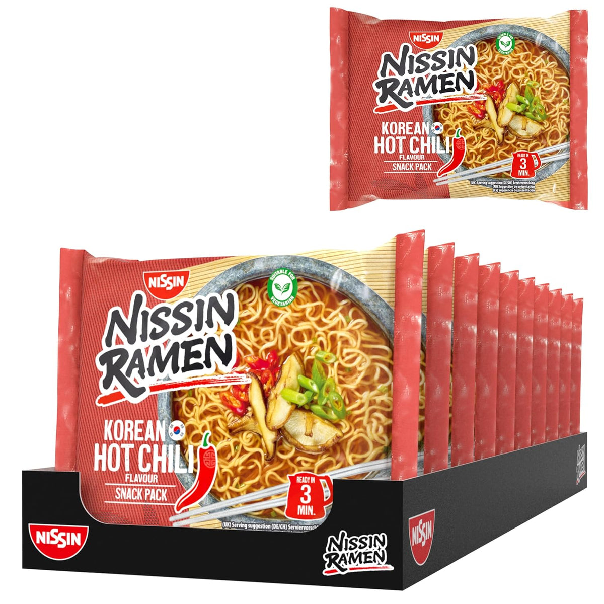 Nissin Ramen - Confezione da 10 noodles istantanei in stile asiatico con peperoncino piccante coreano basati su una ricetta coreana Cibo asiatico facile e veloce da preparare (10 x 65,2 g)