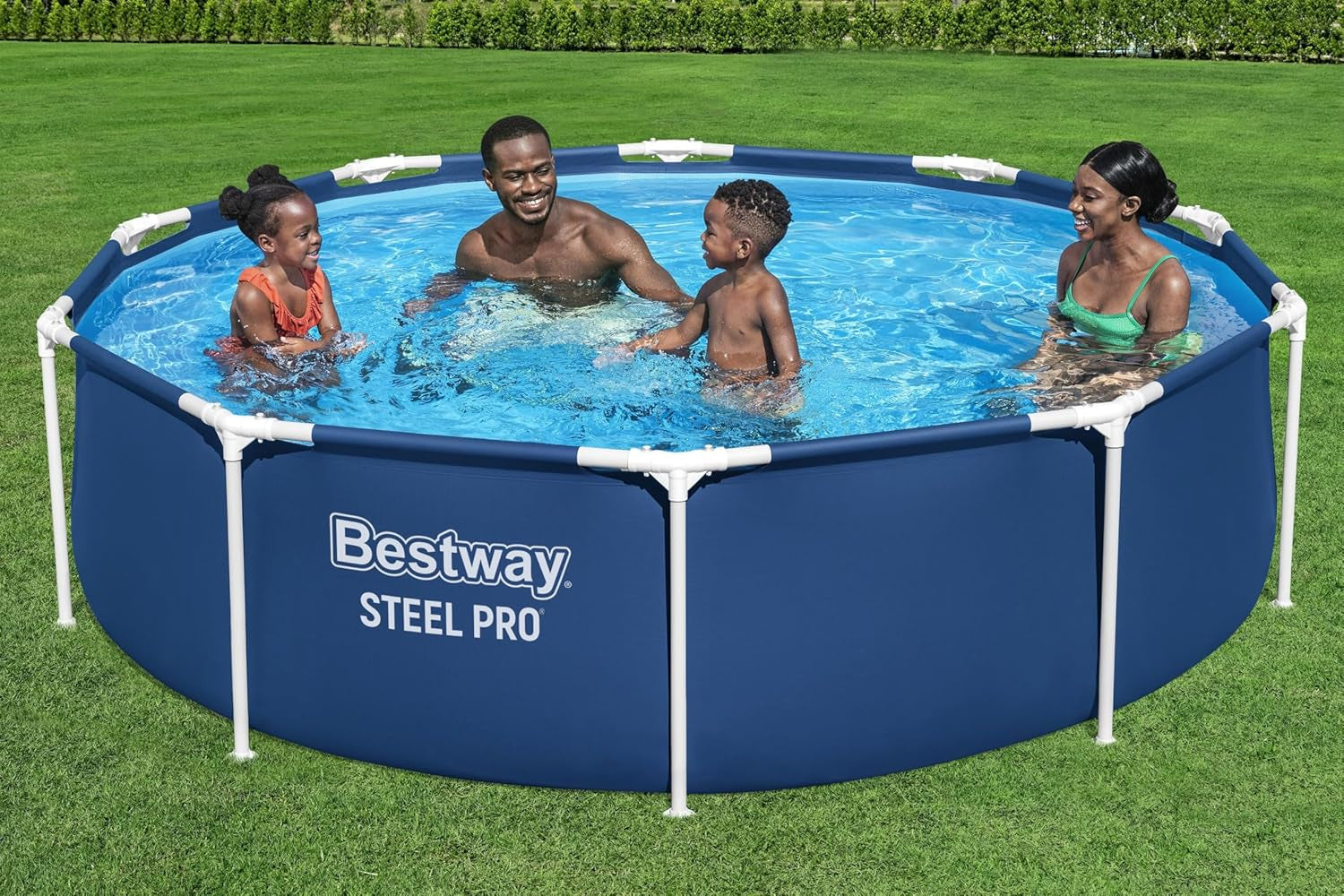 Set piscină Bestway Steel Pro Frame cu pompă de filtrare Ø 305 x 76 cm, albastru închis, rotundă