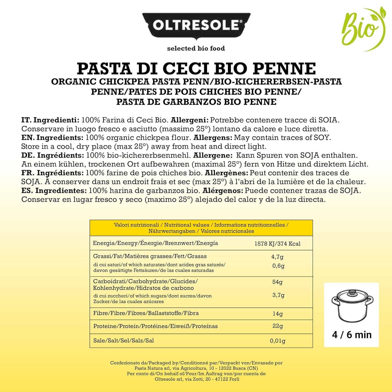 Penne Di Ceci Biologiche Italiane Pasta Proteica Con Farina Di Ceci Al 100% Biologica Ricca Di Fibre Vegana Senza Glutine Confezione Da 3 X 350g