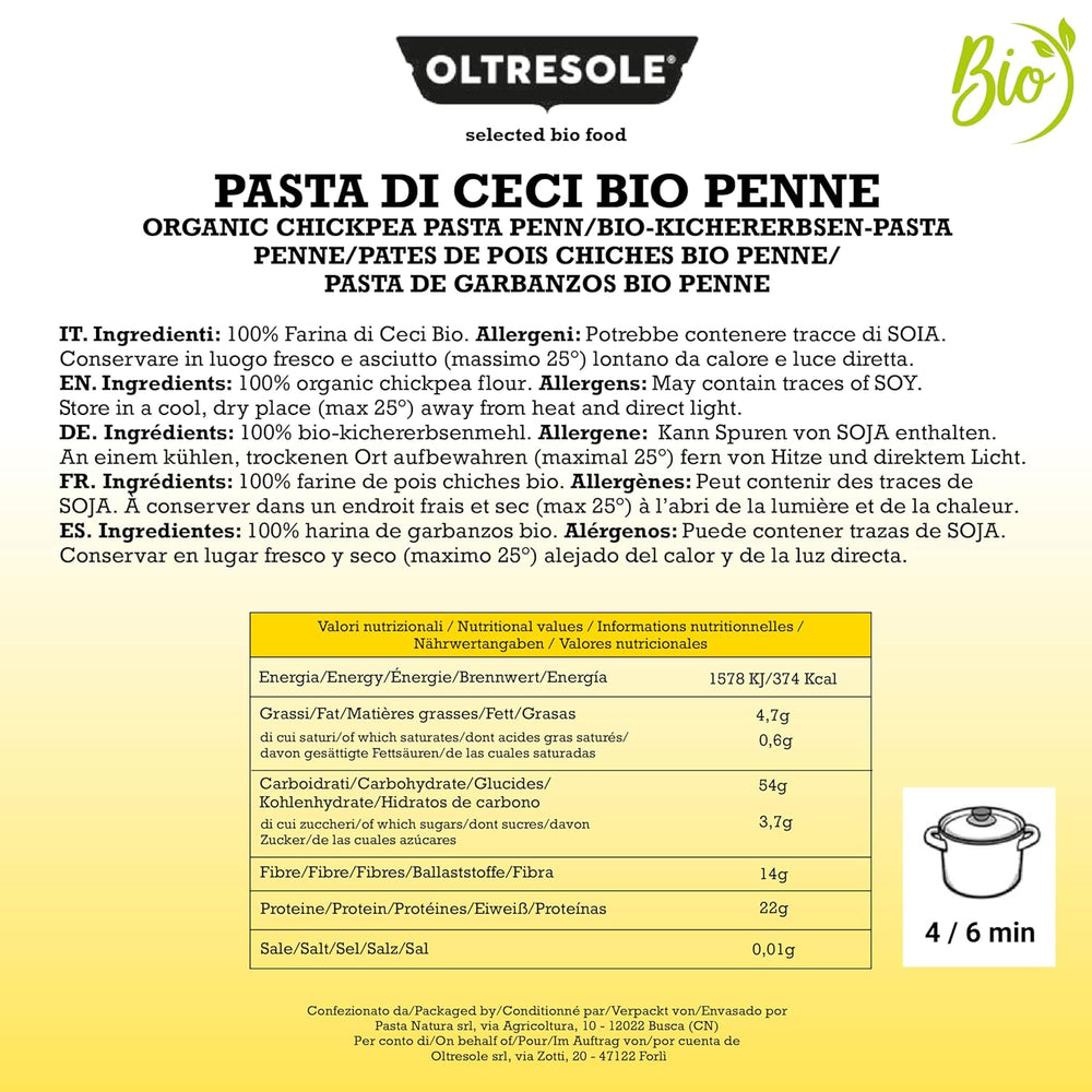 Penne Di Ceci Biologiche Italiane Pasta Proteica Con Farina Di Ceci Al 100% Biologica Ricca Di Fibre Vegana Senza Glutine Confezione Da 3 X 350g