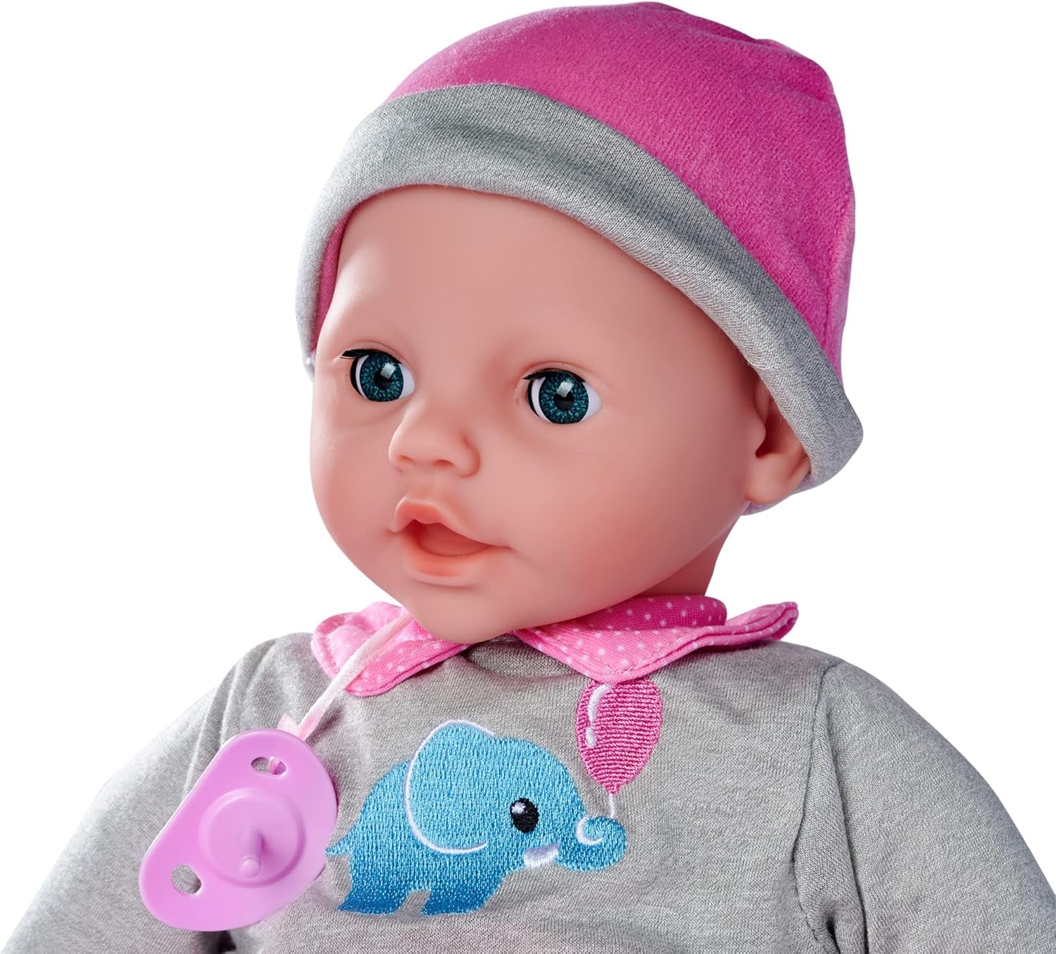Simba 105140066 - Laura Interactiv, Weichkörperpuppe mit Schlafaugen, brabbelt bei Bewegung, trinkt von Flasche und schläft EIN, 40cm, Babypuppe ab 2 Jahre