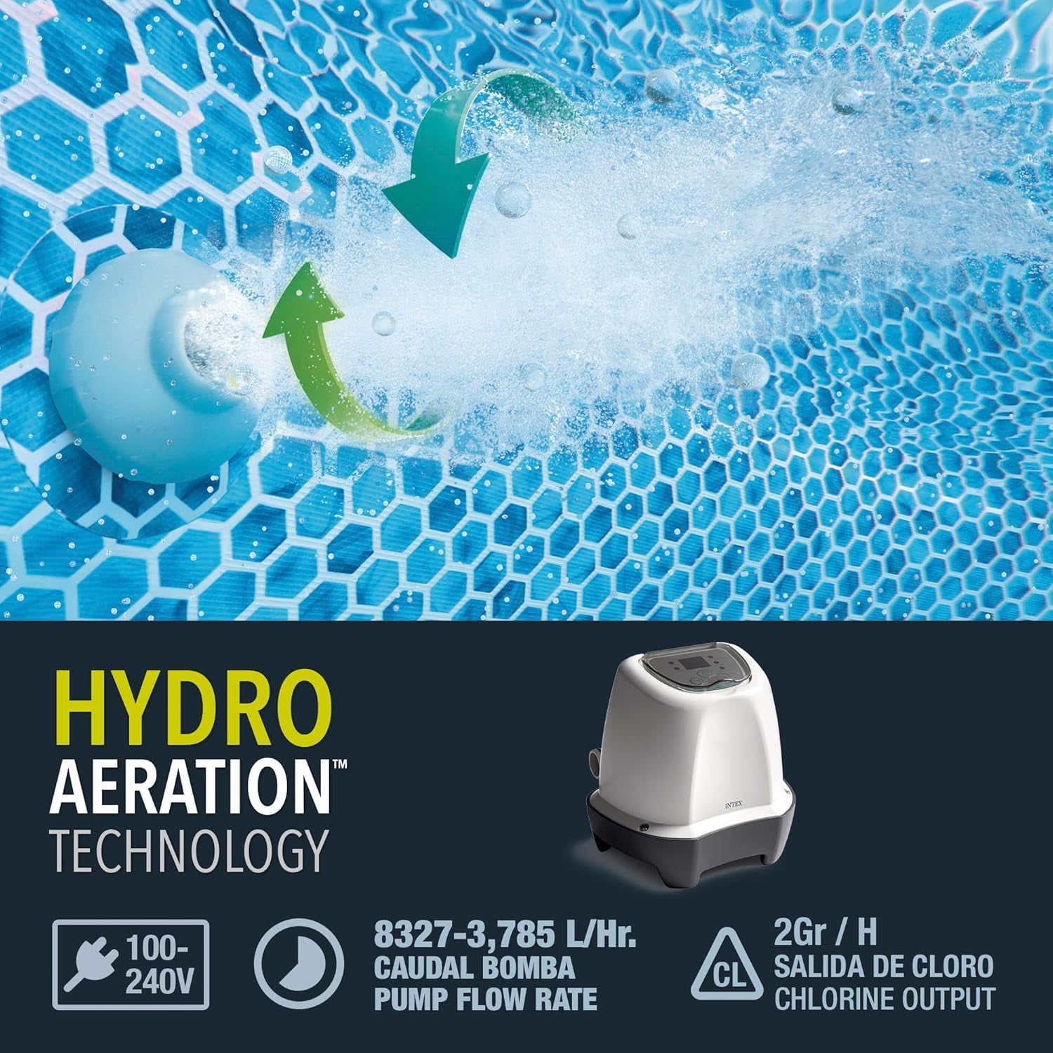 Intex 26662GS - Sistema Krystal Clear Salt Water, generatore di cloro salino, per pompa filtro 1136-3785 l/h, per piccole piscine fino a 366 cm, plastica, bianco