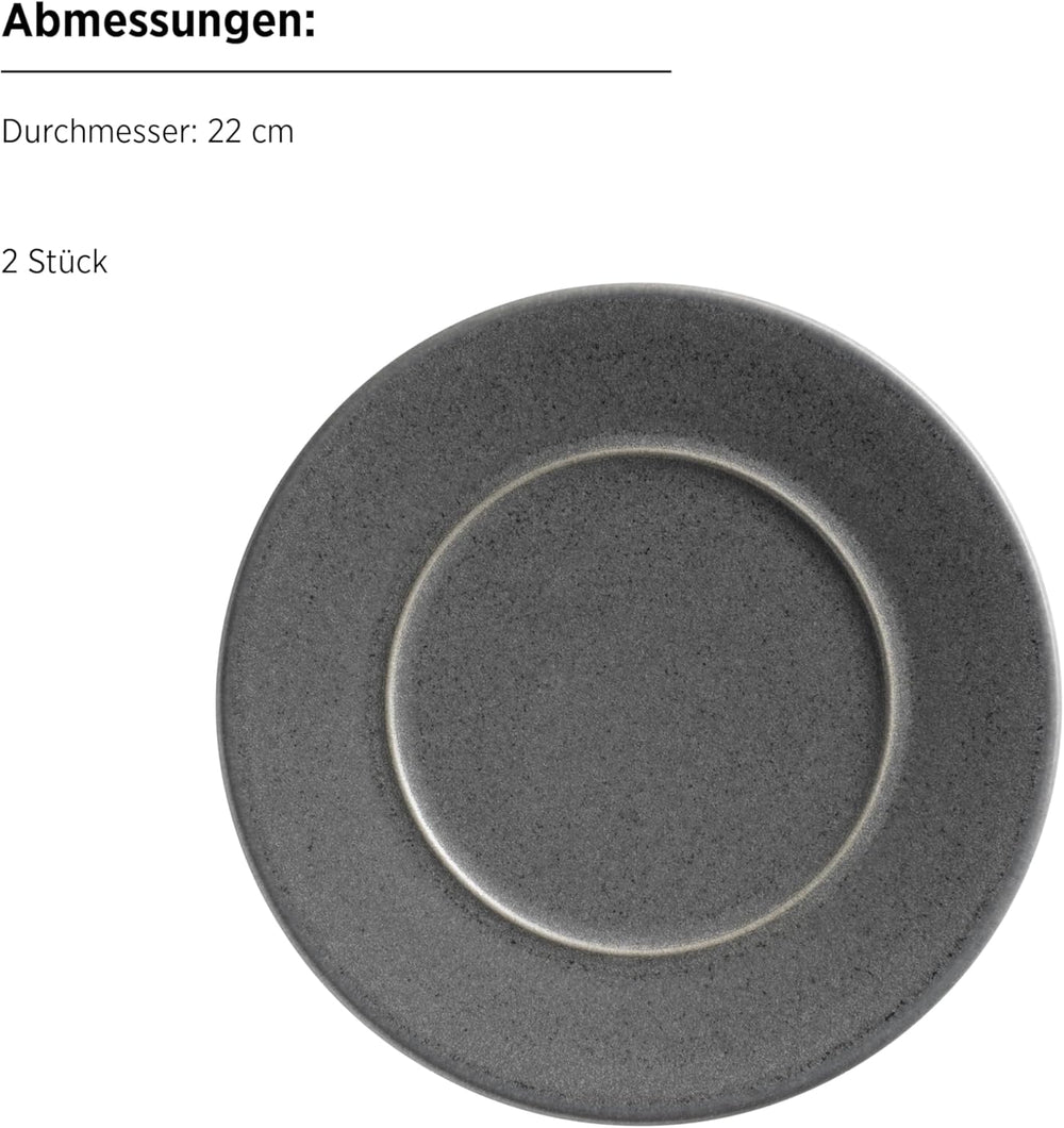 MÄSER Seria Unico, Set de veselă pentru 2 persoane, Atemporal, Elegant, Serviciu de masă din ceramică cu 8 piese, Gresie, Antracit