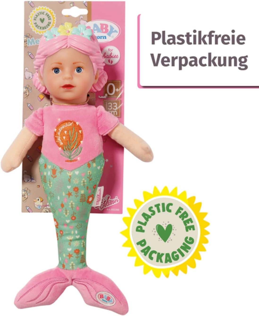 BABY born Sirenă pentru bebeluși, păpușă moale lavabilă, păpușă sirenă cu cap moale din vinil, 33 cm înălțime, 832288 Zapf Creation