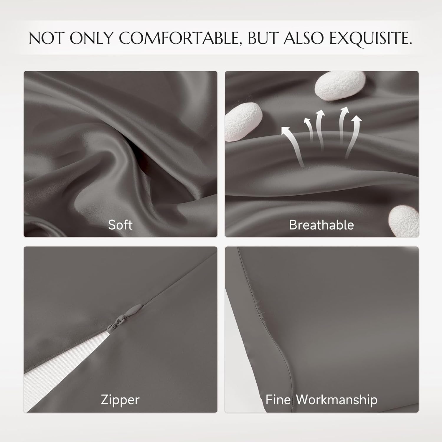 Față de pernă THXSILK din mătase de dud 19 Momme pentru pernă contur din spumă cu memorie, pernă cervicală din latex, hipoalergenică, lavabilă (50 x 30 x 10/7 cm, gri închis)