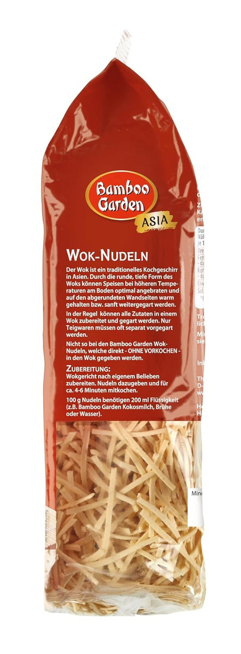 Giardino di bambù - Tagliatelle Wok | Tagliatelle istantanee all'uovo | Mescolare, non è necessaria alcuna precottura | Per piatti asiatici nel wok | 250 g in un sacchetto