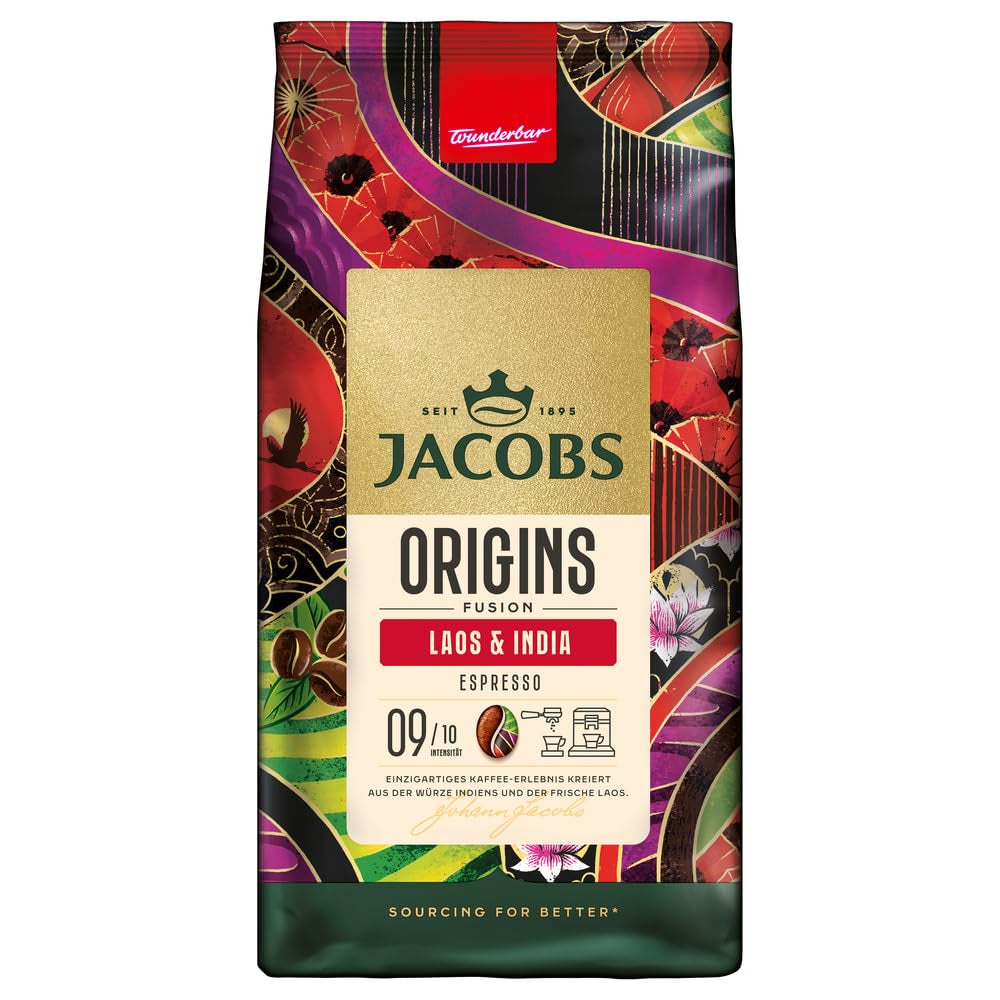 Jacobs Barista Crema Intense Coffee Beans 1kg - Intense, ciocolată neagră și nuci pecan, boabe Arabica și Robusta Cafea Naty Shop 1 Kg Origins Laos India