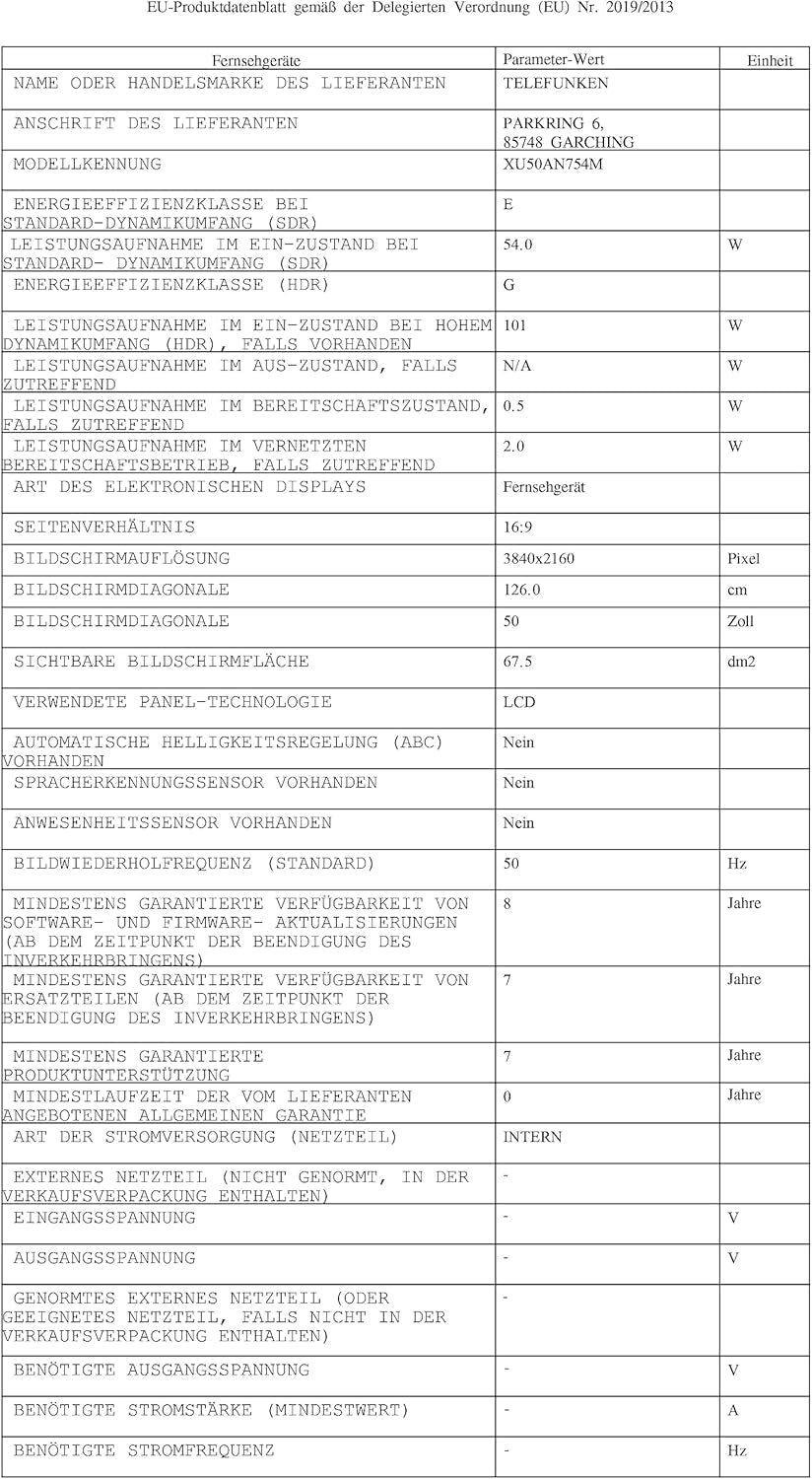 TELEFUNKEN XU50AN754M Televizor de 50 de inci/Smart TV cu Android (4K Ultra HD, HDR Dolby Vision, triplu tuner, Bluetooth, Dolby Atmos) [2023]