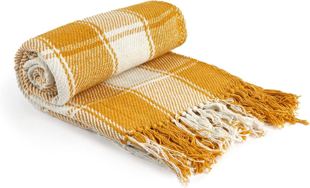 Frisco throw, Bumbac reciclat, Tradițional, Cu carouri, Pentru scaun, canapea, canapea, arunca, pătură, Antracit, 127 X 152 Cm Paturi si Cuverturi Emma Barclay Ocru 70X100" (178X254Cm)