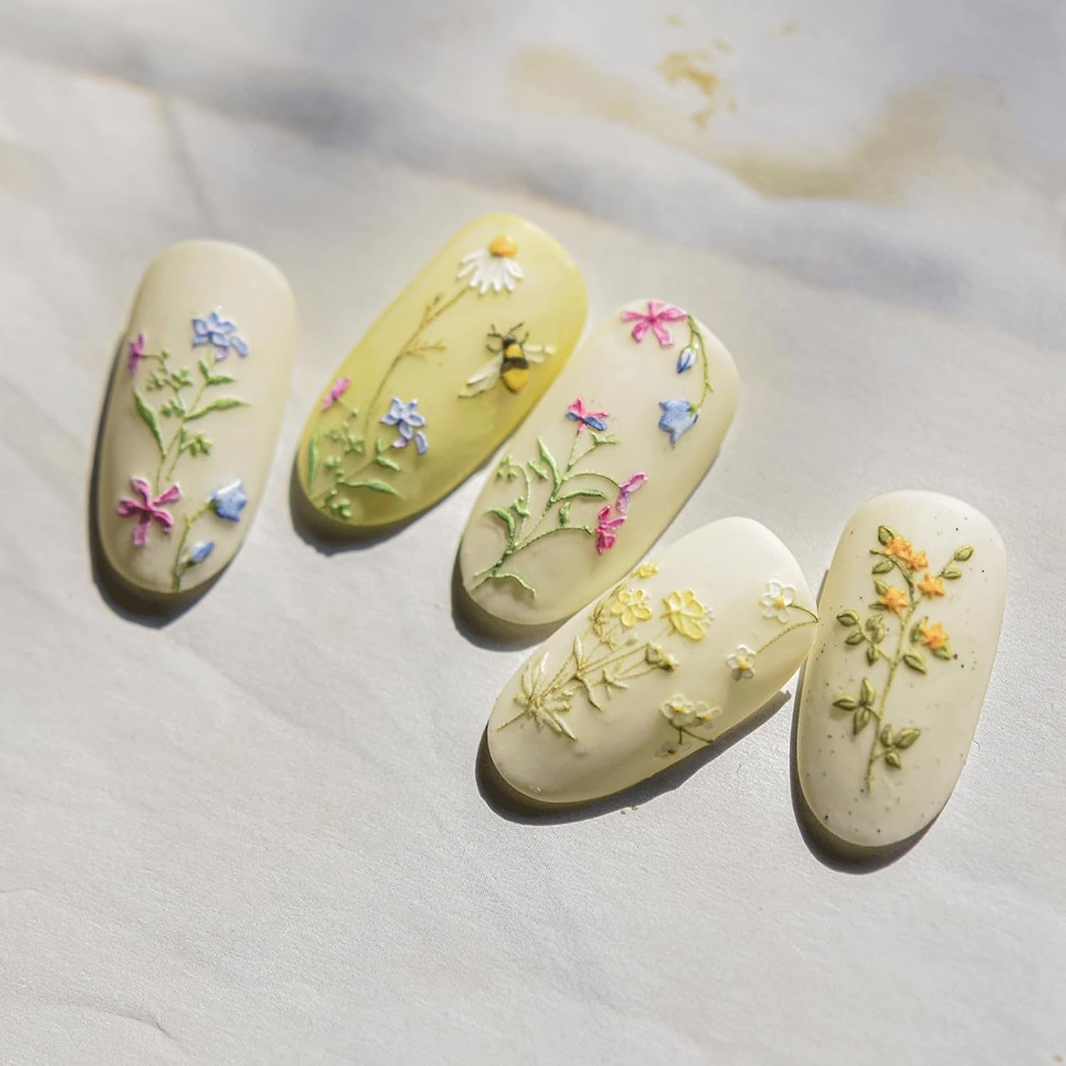 JMEOWIO 3D Nagelsticker Blumen Nail Art Sticker Selbstklebend Nagelaufkleber 5D Stereoskopisch Frühling Sommer Blumen Dekoration Nageldesign Zubehör 1 Blatt