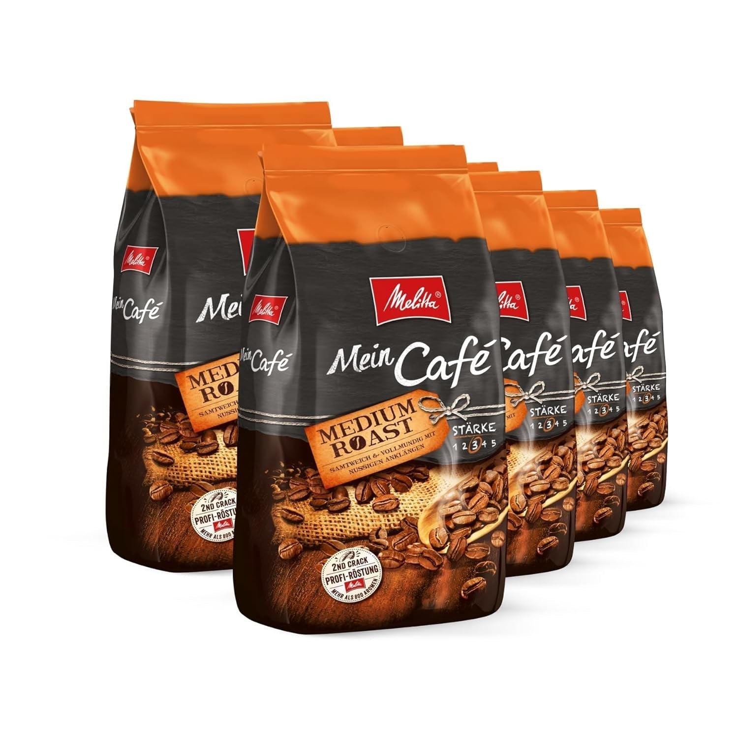 Melitta Mein Café Medium Roast, Boabe de cafea întregi, Nemăcinate, intensitate 3/5 Cafea Naty Shop 8 x 1 Kg Medium Roast