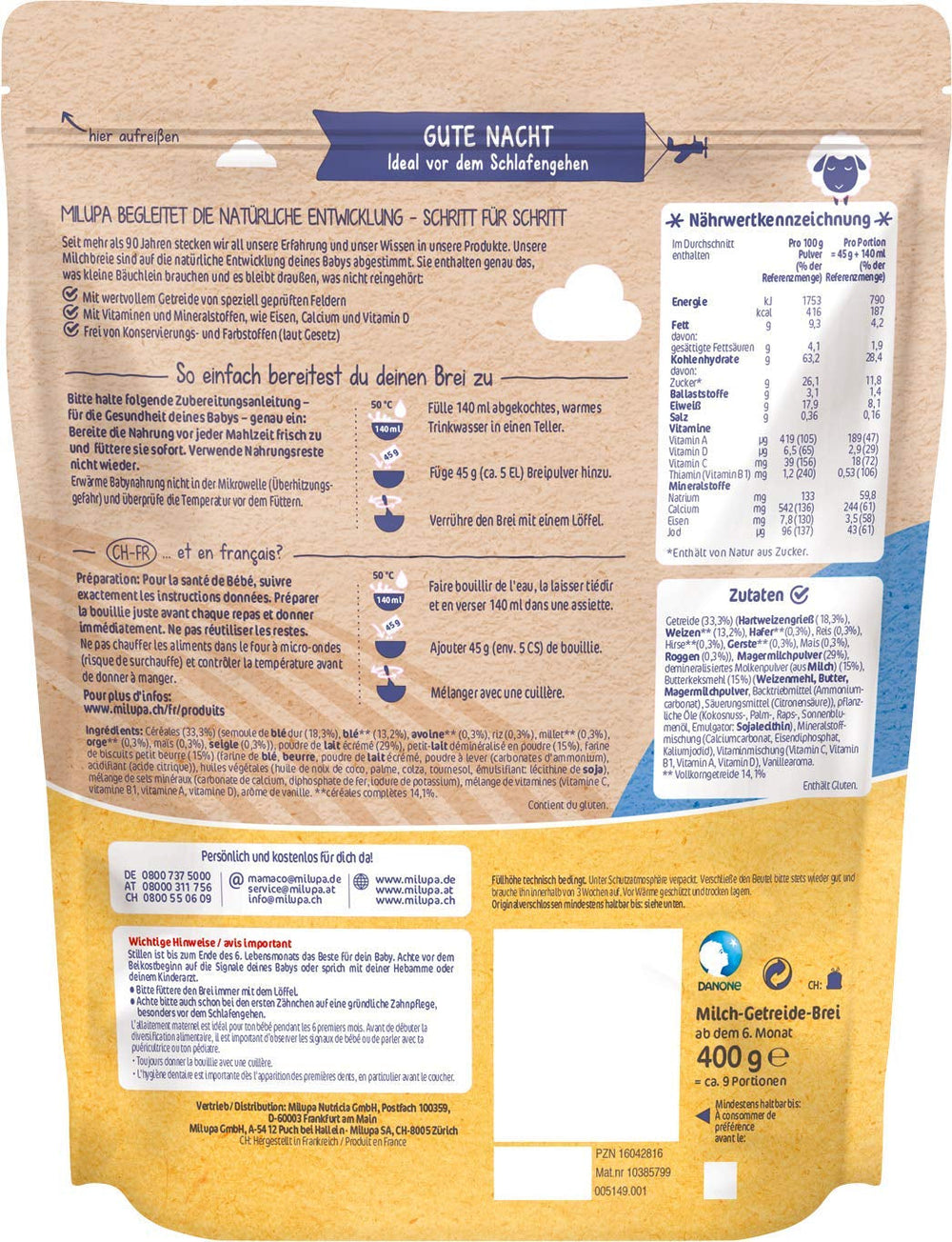 Milupa Milk Porridge Butter Biscuit - Porridge per bambini senza olio di palma Mother and Child Naty Shop