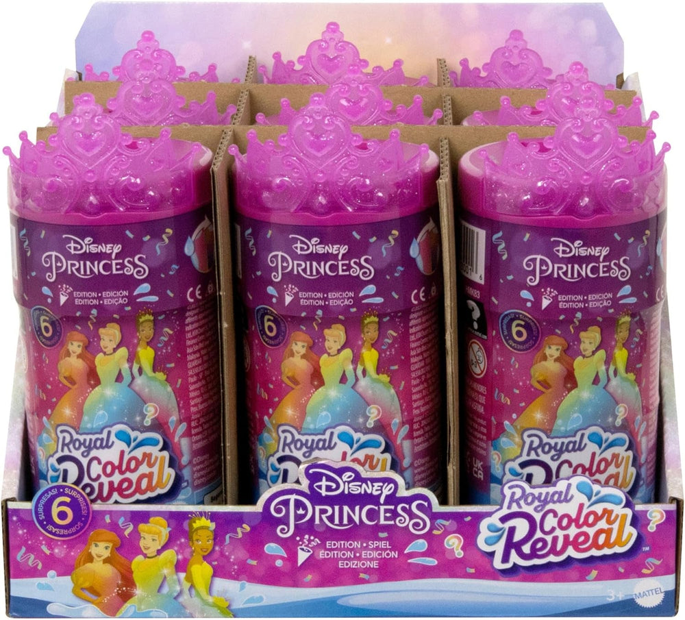 DISNEY PRINZESSIN Color Reveal-Puppen - 6 Überraschungen, Wasseraktiviert, Zubehör, für Kinder ab 3 Jahren, Arielle, Tiana, Mulan, Cinderella, Belle, Aurora, HPX39