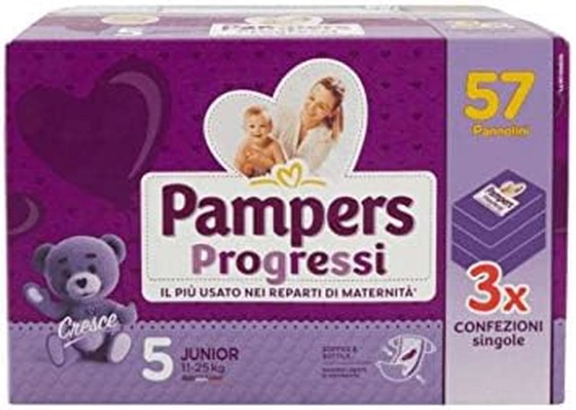 Pannolini Pampers Progressi Maxi 11-25 Kg, Taglia 5 (19Pz) Mamma e Bambino Naty Shop Taglia 5 (57 pezzi)