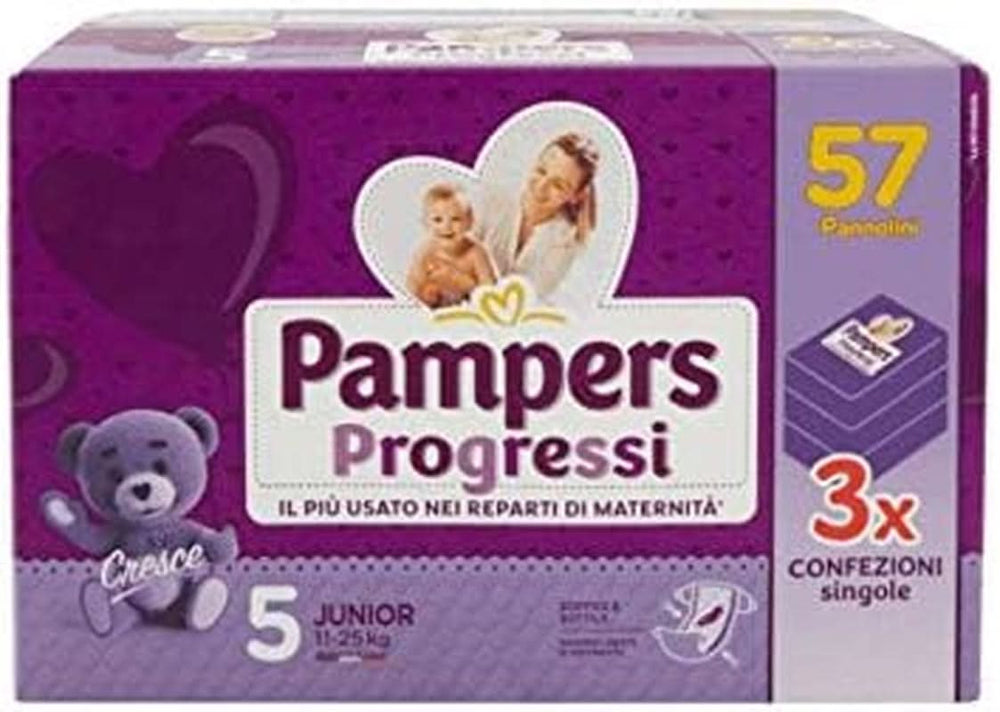 Pannolini Pampers Progressi Maxi 11-25 Kg, Taglia 5 (19Pz) Mamma e Bambino Naty Shop Taglia 5 (57 pezzi)