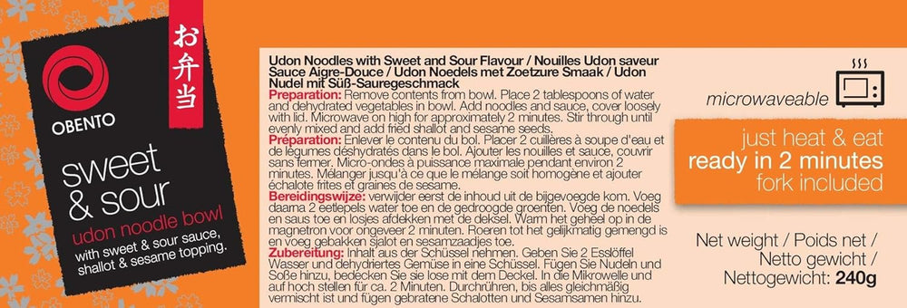 Ciotola Udon in agrodolce, piatto pronto per microonde, 240 g