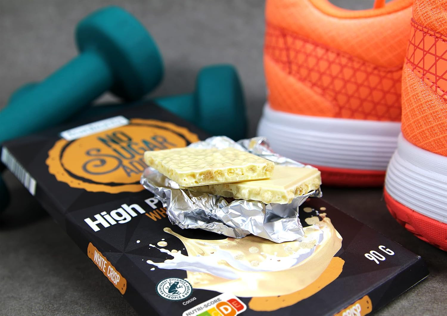 frankonia CHOCOLAT POWER MOTION senza zuccheri aggiunti - Cioccolato bianco croccante ad alto contenuto proteico e a basso contenuto di carboidrati, 90 g