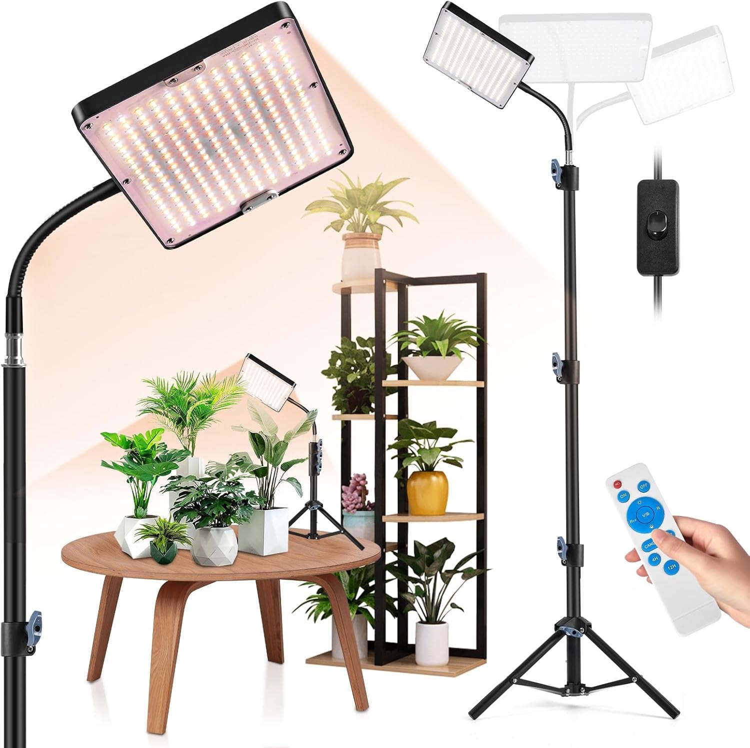 Lampada per piante a LED a spettro completo con supporto regolabile, 246 LED con timer e 9 livelli di luminosità, Lampada per piante per ortaggi in fiore, coltura idroponica e semi, per principianti e giardinieri indoor