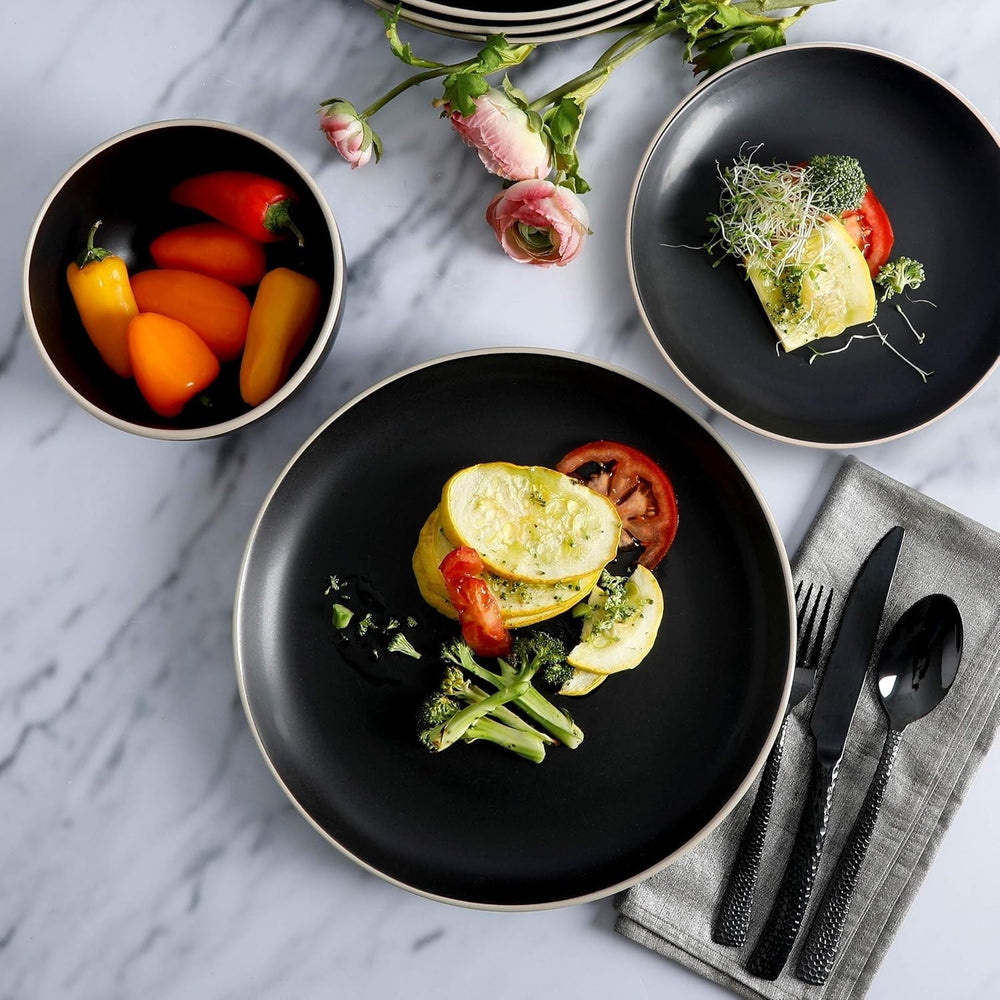 Rockaway Geschirrsets Aus Steinzeug, Rund, Für 4 Personen (12 Stück), Schwarz Seturi vesela masa Naty Shop