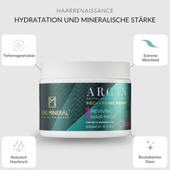 Pure Mineral - Mască reparatoare intensivă pentru păr cu argan - Repară și oferă strălucire părului uscat - Hrănește cu vitamina E - Fără sulfați, parabeni, petrolați - 350ml Masca de par Naty Shop