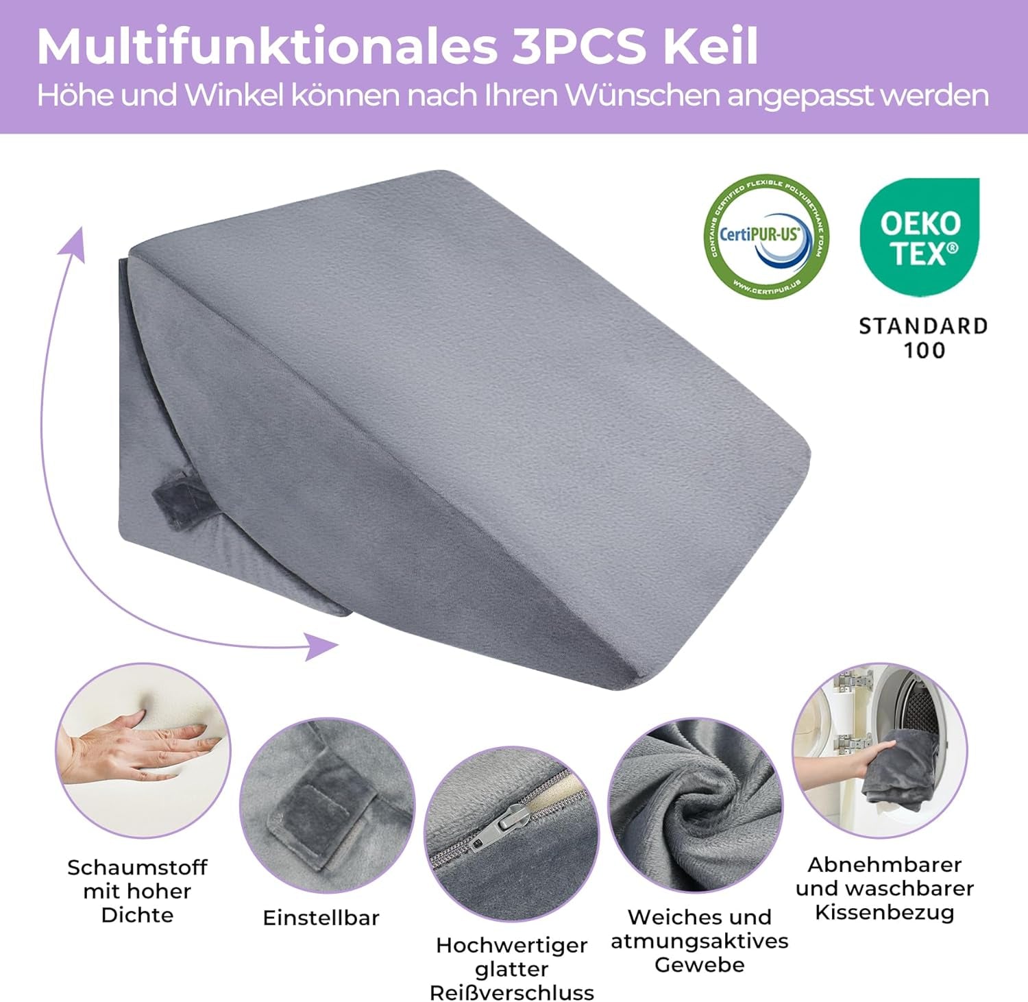 Pernă cu pană reglabilă cu spumă de înaltă densitate, pernă ergonomică pentru spate pentru pat și canapea, pernă de citit antireflux pentru dormit, joacă, vizionarea la televizor (Greu)