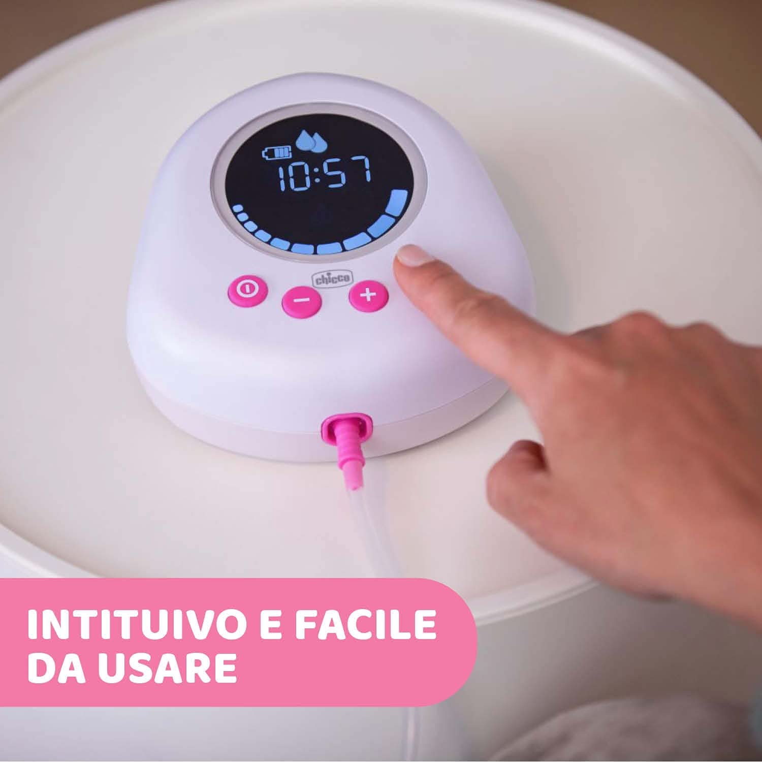 Tiralatte elettrico Chicco con fasi di stimolazione ed estrazione, 10 livelli di intensità, comodo e veloce, forma ergonomica, con tettarella inclinata e tappo a tenuta, bianco, 150 ml Accessori Alimentazione e Allattamento Bebe Naty Shop