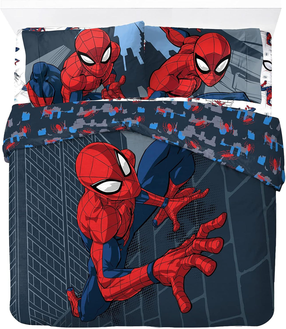 Biancheria letto per bambini, unisex, principesse e supereroi, 100% cotone Biancheria letto - bambini Naty Shop Blu - Spiderman 200X200/50X70 (3 Pezzi)