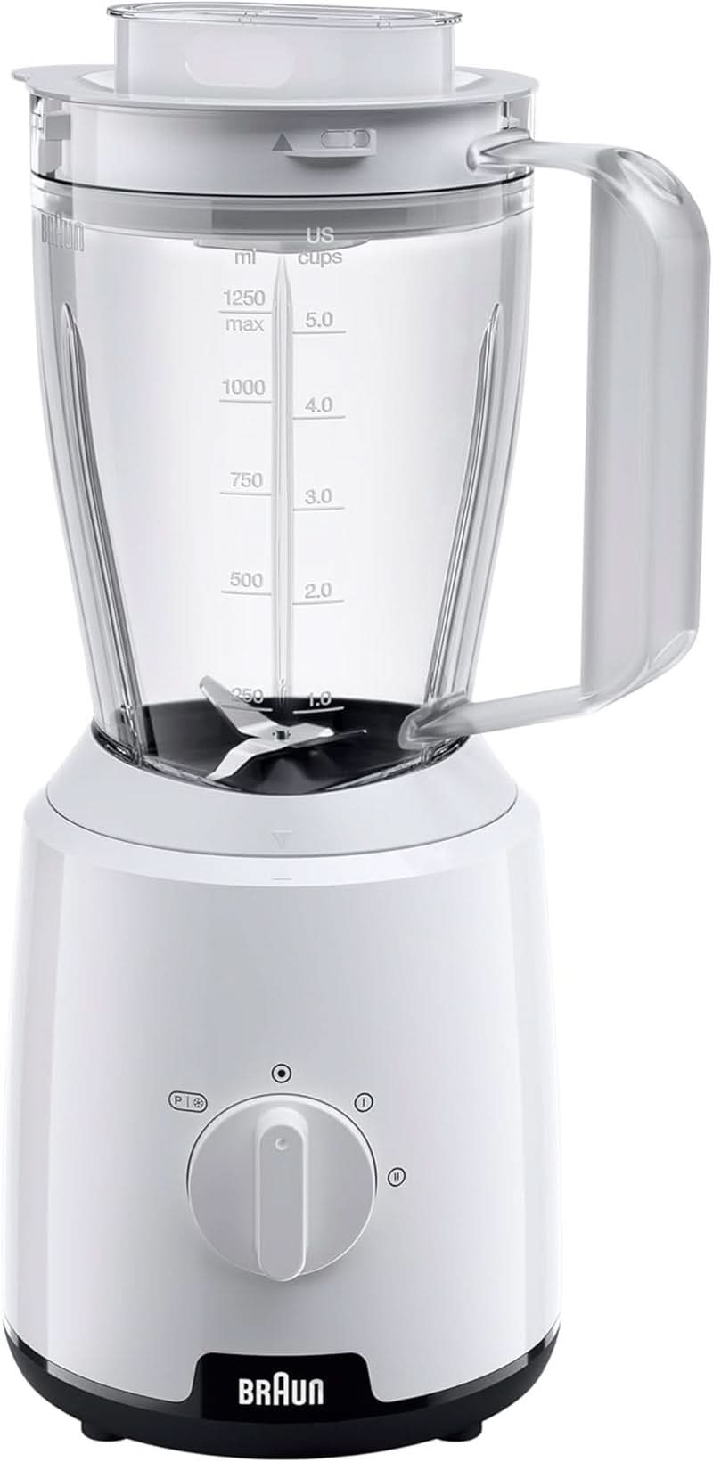 Braun Powerblend 1 JB1050WH - Robot da cucina con miscela di vetro da 1,5 L, Küchenhelfer Zum Zerkleinern, Pürieren & Mixen, Ice-Crush-Funktion, 2 Geschwindigkeiten, 600 Watt, Weiß Bucatarie Naty Shop Weiß Standard-Mixaufsatz
