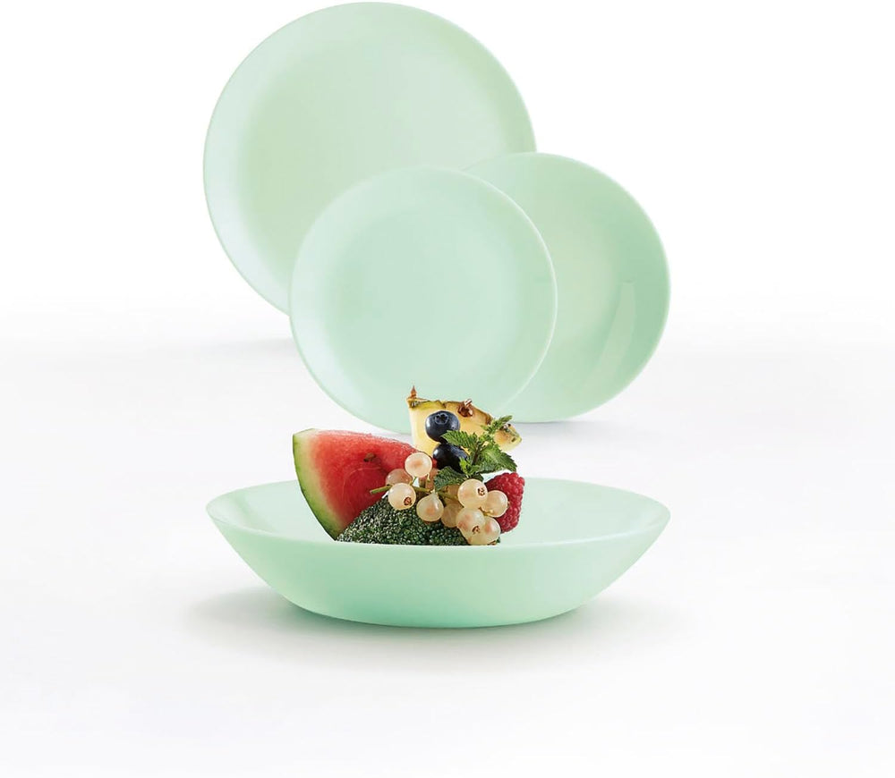 Serviciu de masă din sticlă opal, verde, 12 piese, pentru 4 persoane