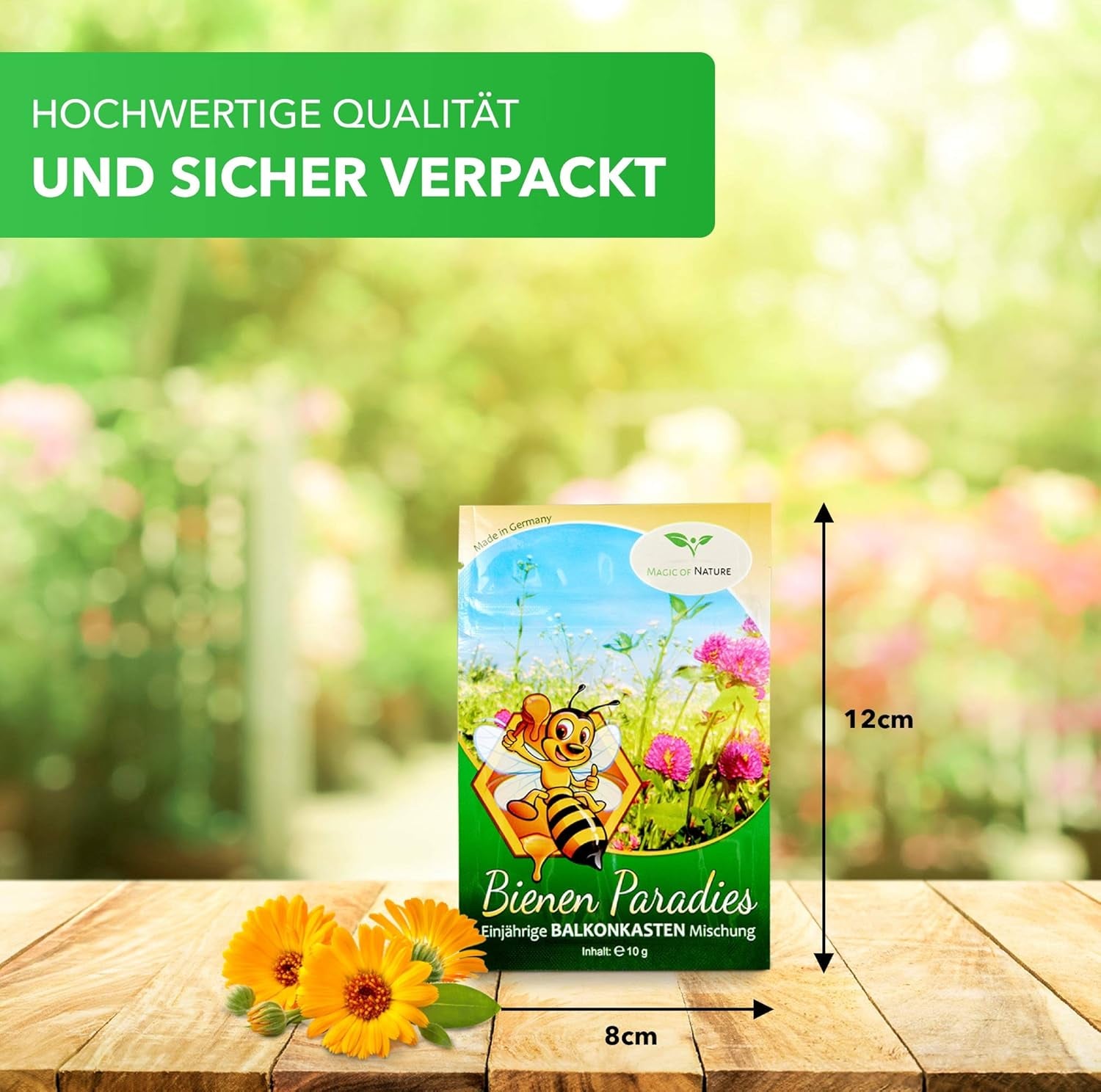 Magic of Nature Mix di scatole da balcone - Semi da 10 g - Piante adatte alle api - Facile da usare - Paradiso delle api - 5 specie autoctone coltivate - Adatto per fioriere e fioriere