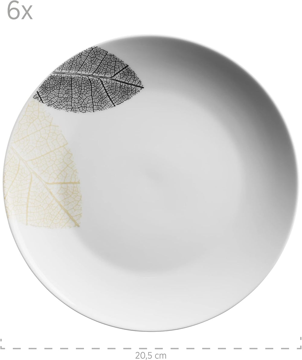 MÄSER 931215 Set de veselă frumos decorat pentru 6 persoane, serviciu combinat 30 de piese, cu forme fără rame, porțelan, alb