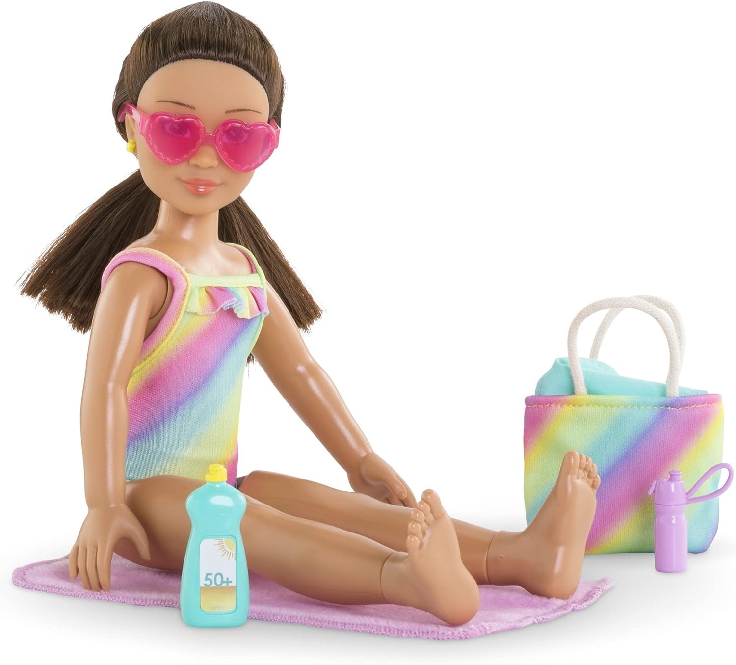 Corolle Girls Luna Beach Set, Ankleidepuppe im süßen Beach Outfit und 5 Teile, Vanilleduft, 28cm, ab 4 Jahre