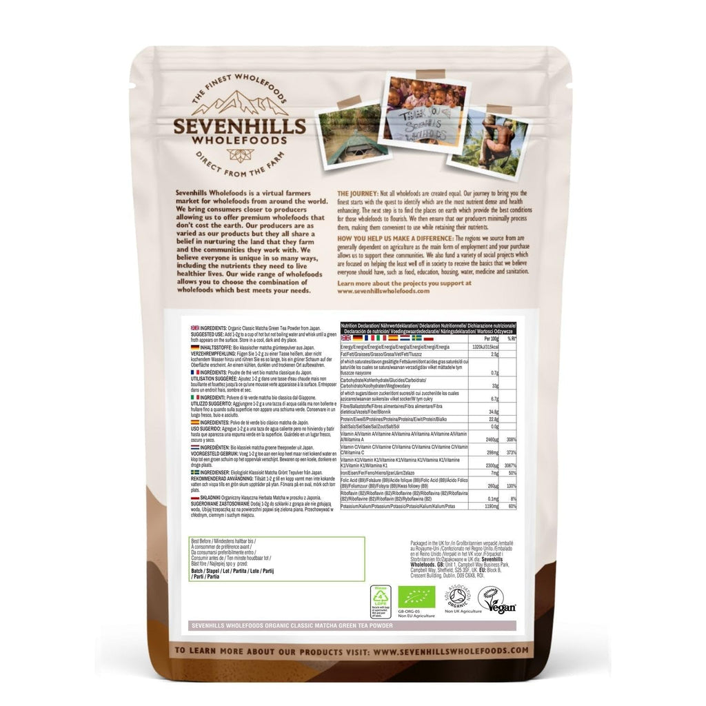 Sevenhills Wholefoods Bio Classic Matcha Pudră de ceai verde din Japonia 200 g, Uji, Kyoto, clasic
