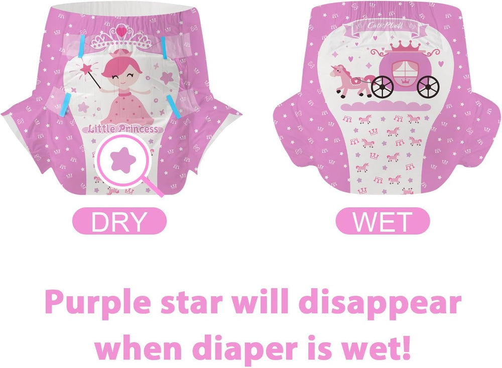 CutiePlusU Pannolini per adulti, 10 pezzi, mutandine per incontinenza usa e getta con lenzuolo per donne e uomini, massima assorbenza durante la notte - Piccola principessa (taglia grande 94-119 cm)