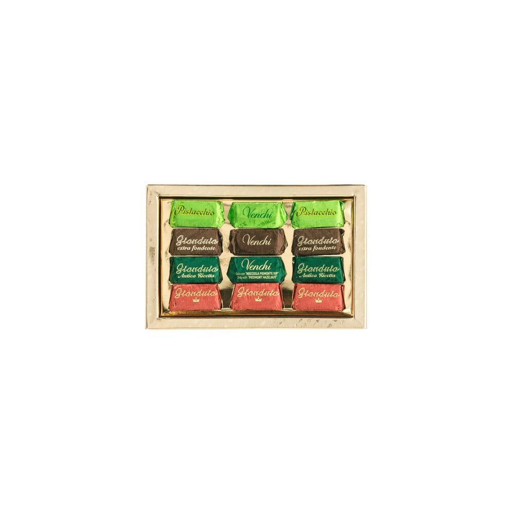Venchi, Confezione regalo dorata con cioccolatini Gianduiotti assortiti, 110 grammi Cioccolatini Naty Shop