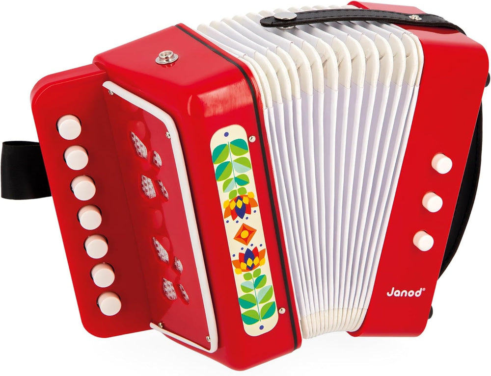 Janod - Acordeon Gioia - Instrument muzical pentru copii - Joc de rol și educație muzicală timpurie - Cu curea - De la 3 ani, J07654 Jucarii Bebe Naty Shop