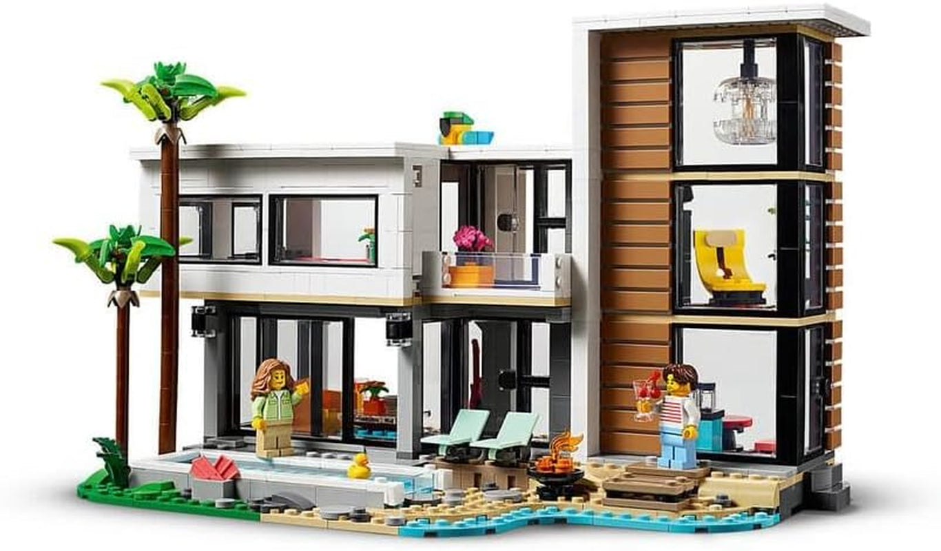 LEGO Creator Modern House, set 3 în 1 pentru a converti într-o casă de oraș sau o cabană în pădure, model de casă, idee de cadou pentru băieți și fete de la 9 ani, jucărie educativă 31153 Seturi de constructie Besuche den LEGO-Store