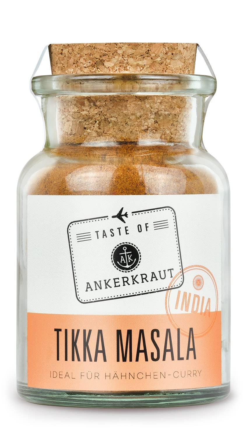 Ankerkraut Tikka Masala Gewürz Indien, 70g im Korkenglas, Lecker Curry mit Hähnchen, Gemüse, Reis Selber Zu Hause Kochen, Chicken Curry Zuckerfrei in Premium Qualität
