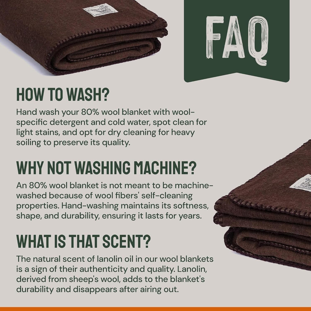 Woolly Mammoth Woolen Co. pătură de camping, extra mare, lână merino, Echipamentul perfect în aer liber pentru bushcraft, camping, trekking, drumeții, supraviețuire sau pătură în cabană. Maro, 168 X 228 Paturi si Cuverturi Woolly Mammoth Woolen Company