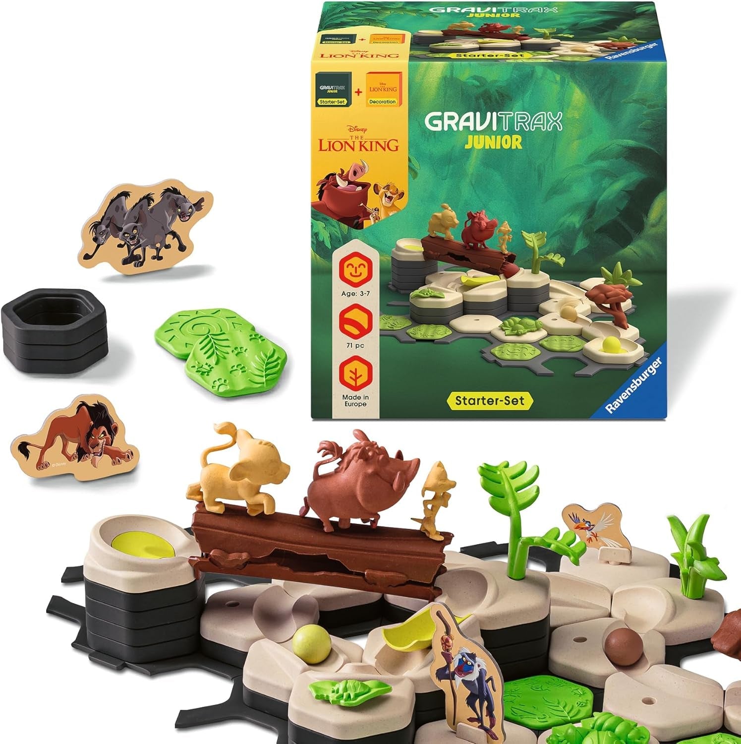 Ravensburger GraviTrax Junior Starter-Set Disney Lion King 73437 - Murmelbahn für Kinder ab 3 Jahren, mit Spielfiguren aus der König der Löwen-Welt