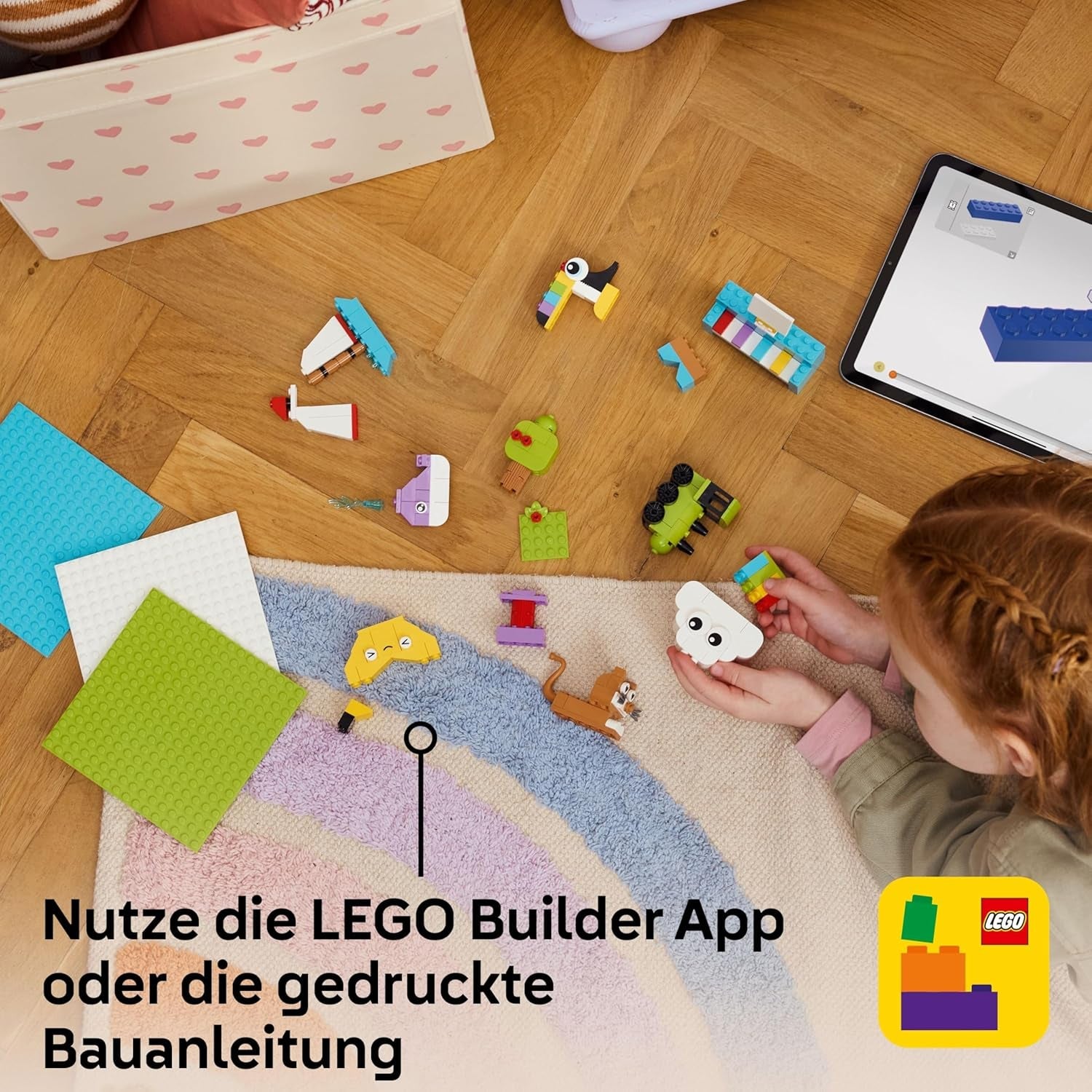 LEGO Classic Creative Build-and-Play Box - Colourful Bricks Set - Build a House, Dog, Fire Engine Toy, Piano Keyboard, Clouds & Rainbow - Arts and Crafts Kit for 5+ Year Old Boys & Girls - 11044