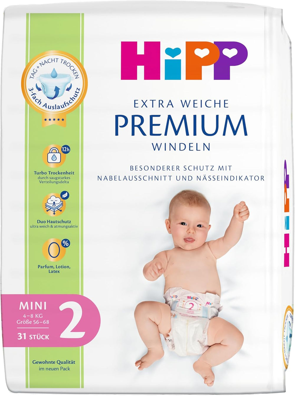 Pannolino HiPP Extra Soft Premium Taglia 1 Neonato 2-5 kg, 72 pezzi (3 confezioni da 24), con protezione dalle perdite a 3 vie e doppia protezione della pelle