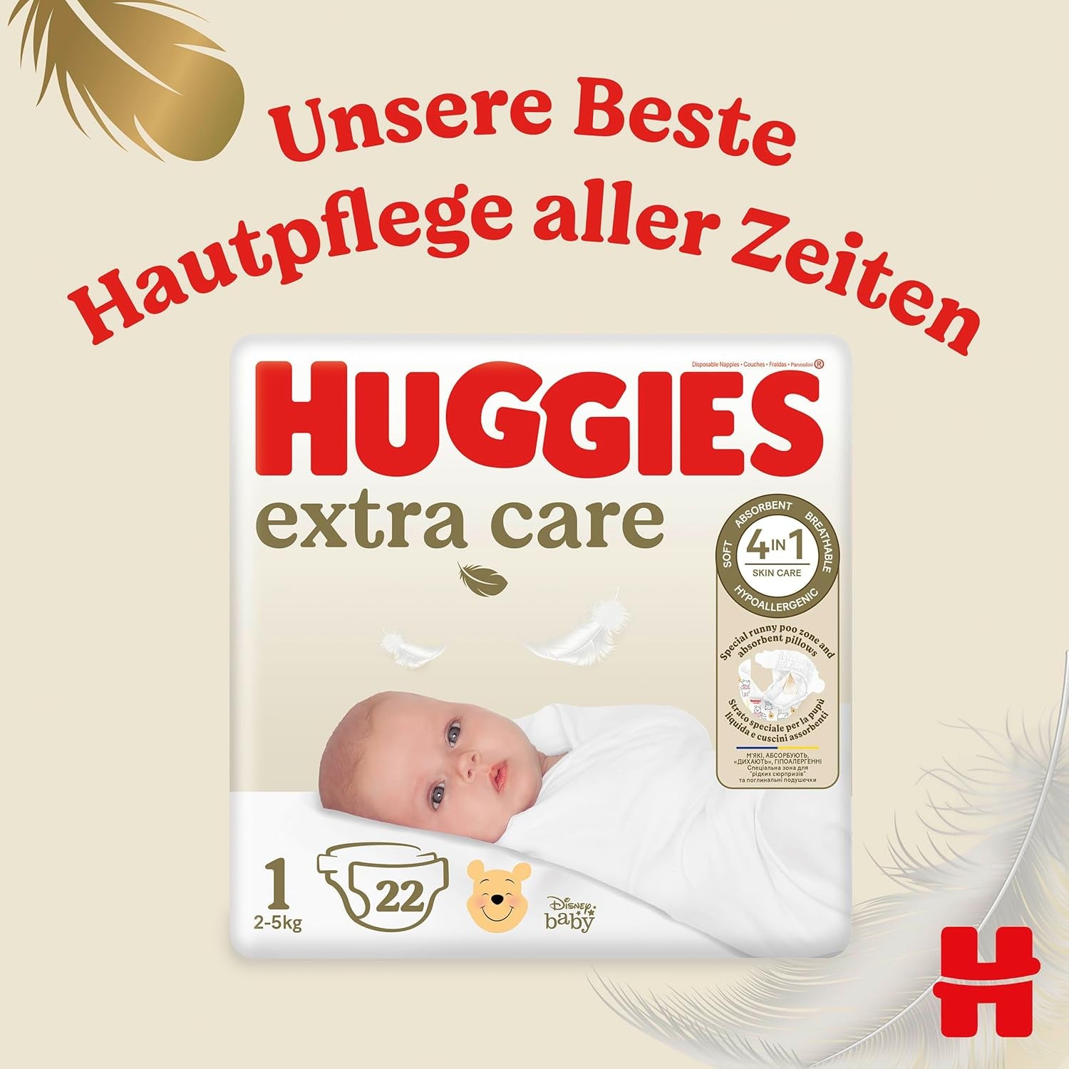 Pannolini per neonati Huggies, taglia 1, 100 pannolini (2 x 50), scatola per metà mese