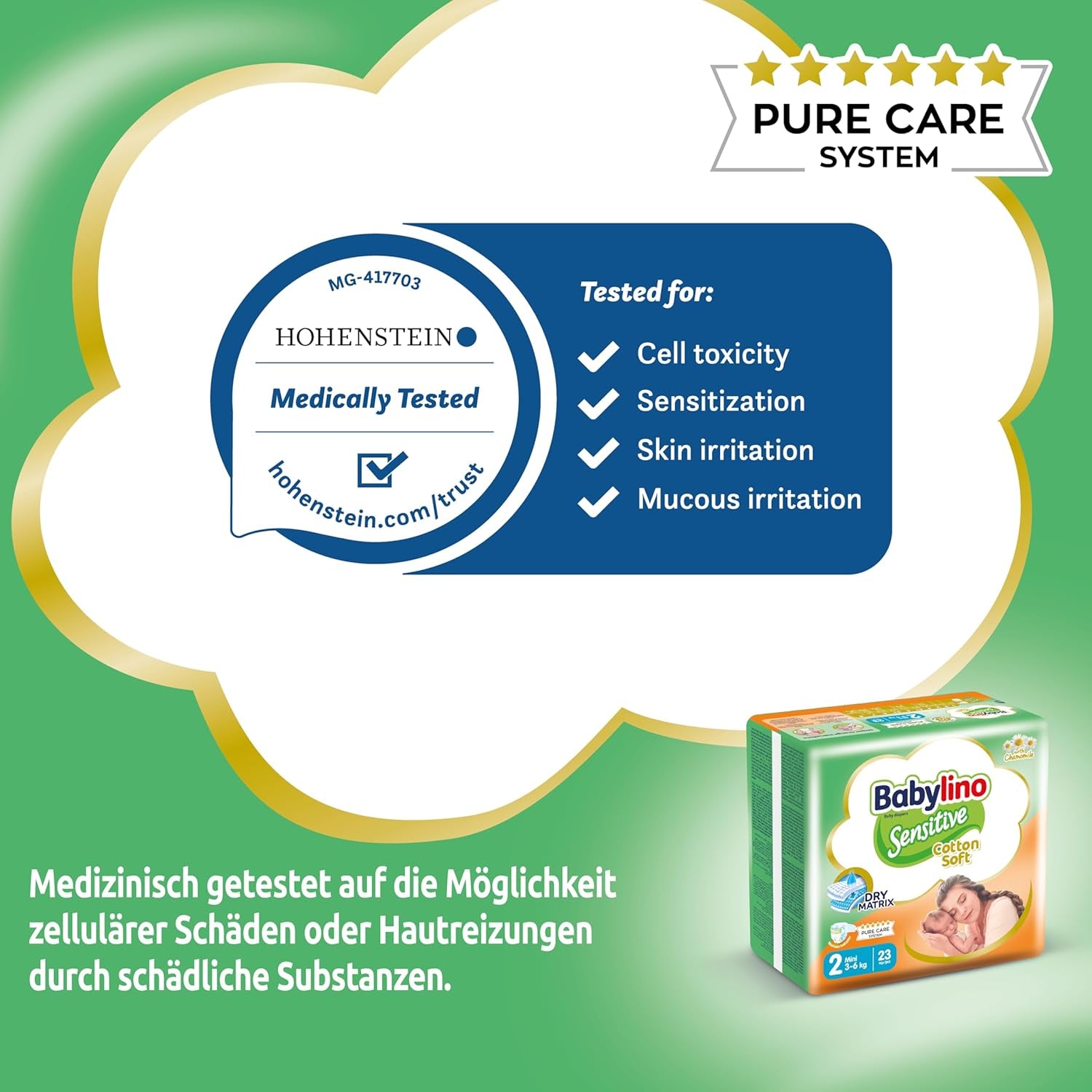 Pannolini per bambini sensibili, taglia 2, mini (3-6 kg), 192 pannolini