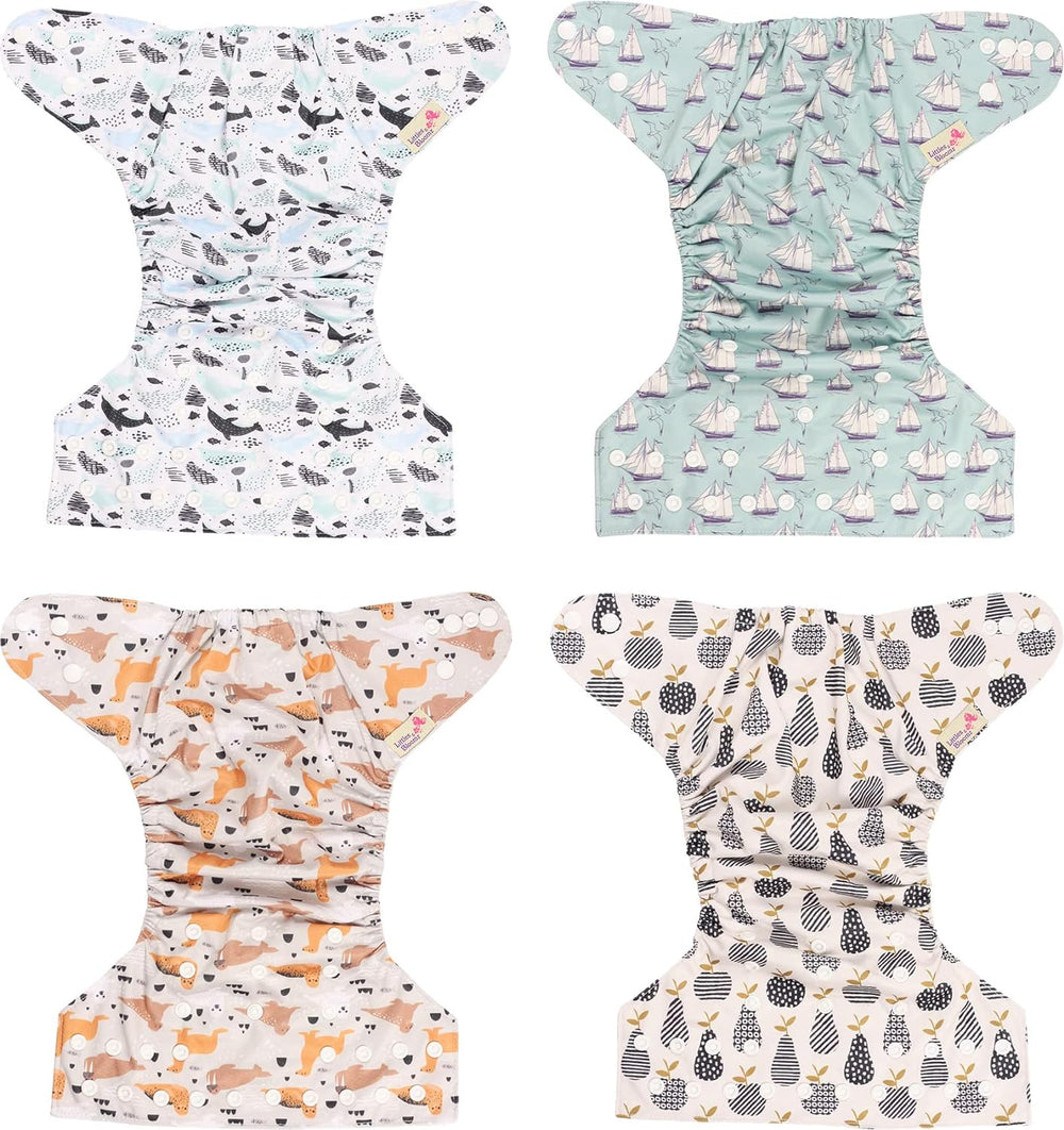 Littles and Bloomz FLP2-0406 Pannolino riutilizzabile con clip standard, 4 pannolini